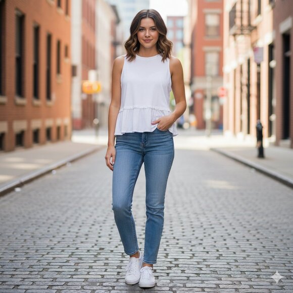 Aritzia Wilfred Babydoll Top Peplum Ruffle hem Sleeveless White Size XS - Picture 4 of 8